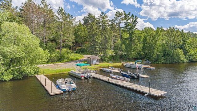 dock area with a water view