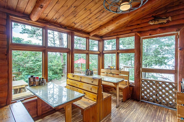 sunroom featuring a wealth of natural light, lofted ceiling, and wooden ceiling