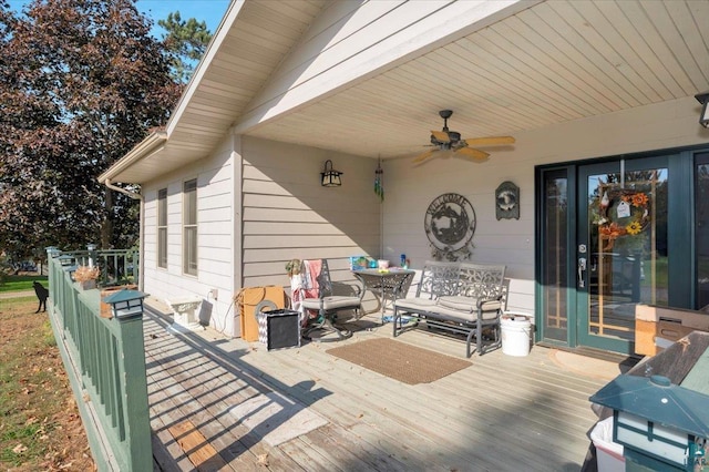 wooden terrace with ceiling fan