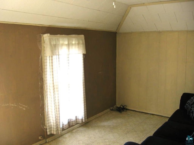 21 White St, Ely, MN 55731 - interior space with vaulted ceiling, light floors, and wooden walls