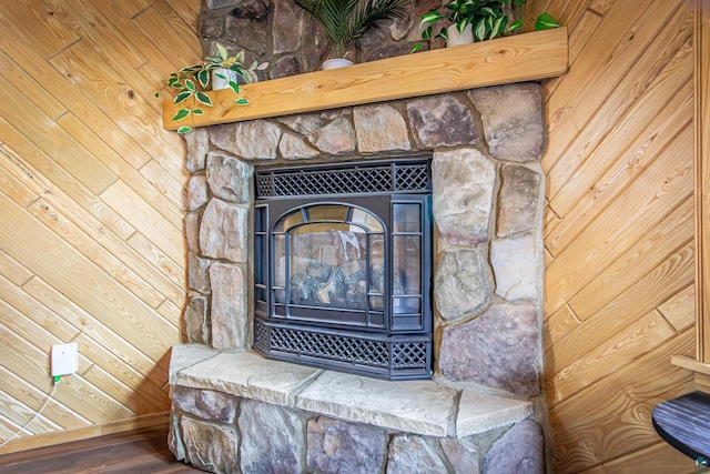 room details featuring wooden walls