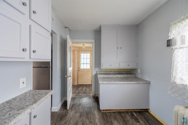 kitchen with white cabinets and dark hardwood / wood-style floors