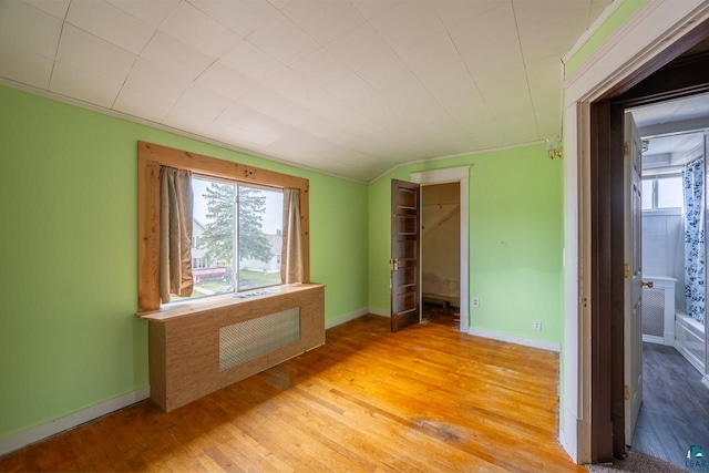 interior space featuring light hardwood / wood-style flooring and crown molding