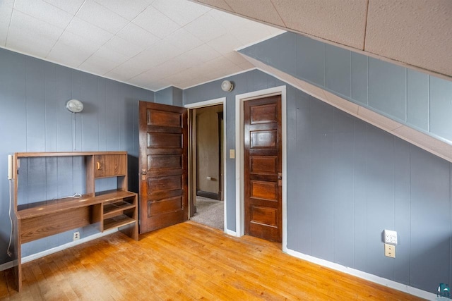 bonus room featuring wood walls and light hardwood / wood-style flooring