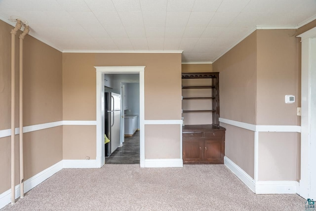 carpeted spare room featuring ornamental molding