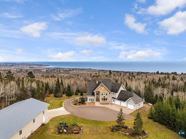 aerial view with a water view