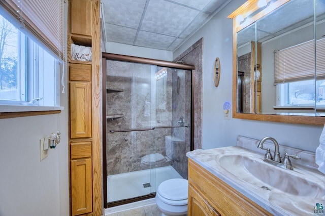 818 Douglas Ave, Eveleth, MN 55734 - full bath featuring toilet, vanity, and a stall shower