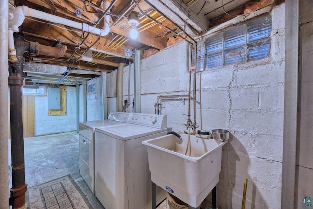 818 Douglas Ave, Eveleth, MN 55734 - laundry room featuring washer and dryer and electric panel
