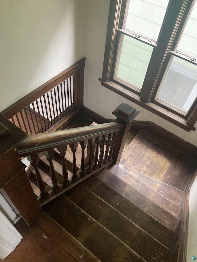 stairs featuring hardwood / wood-style flooring