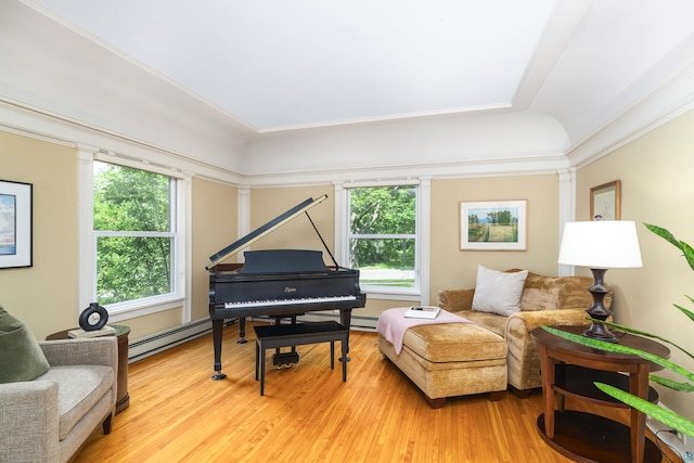 living area with plenty of natural light and light wood-type flooring