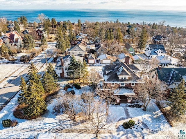 drone / aerial view featuring a water view