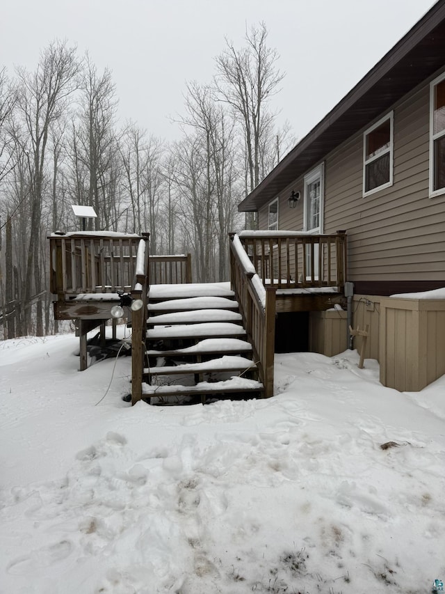 view of snow covered deck