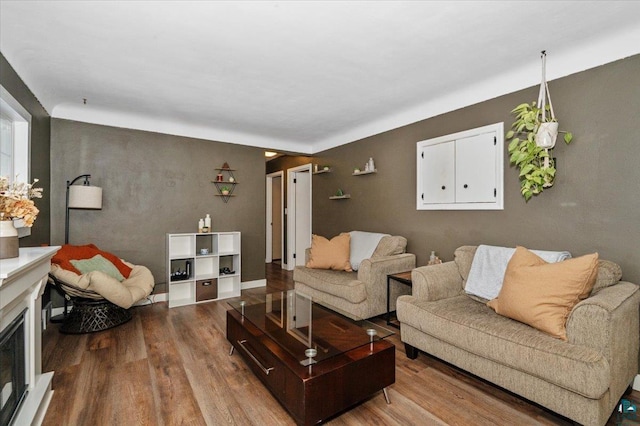 living room with hardwood / wood-style floors