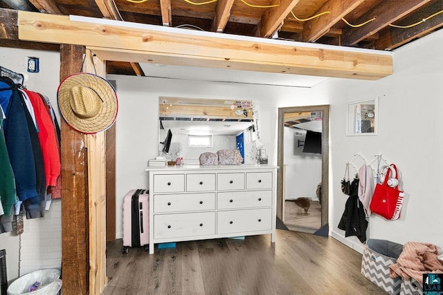 interior space with dark hardwood / wood-style flooring