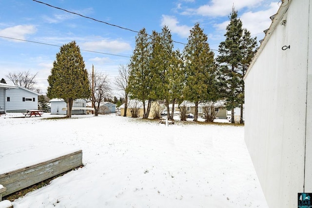 view of yard covered in snow