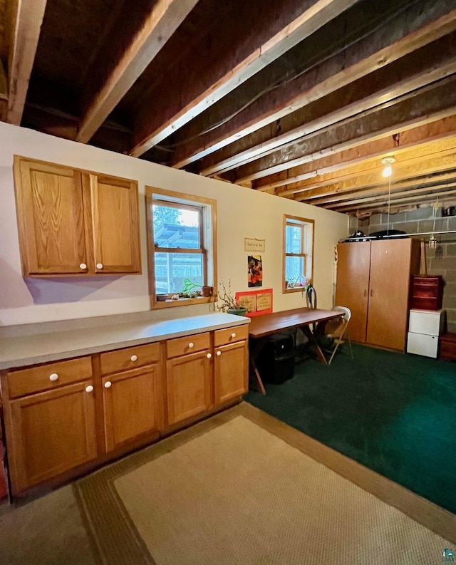 interior space featuring light colored carpet