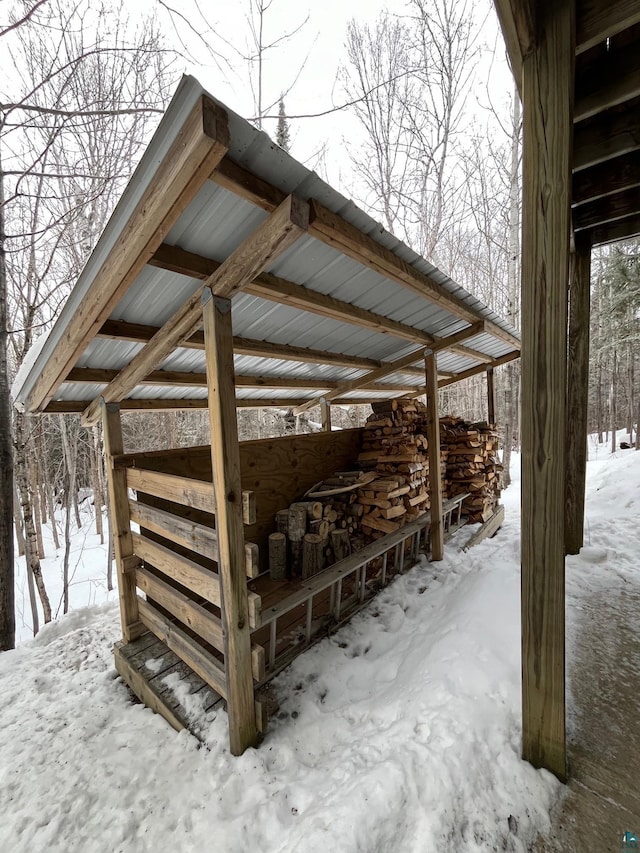 view of snow covered deck