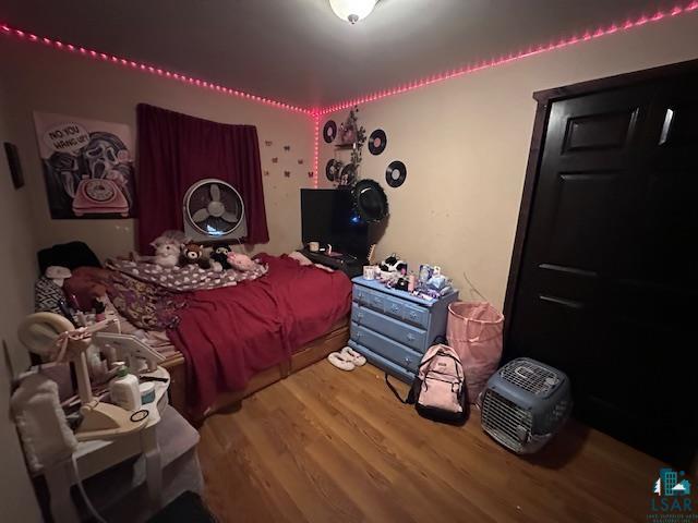 bedroom with wood-type flooring