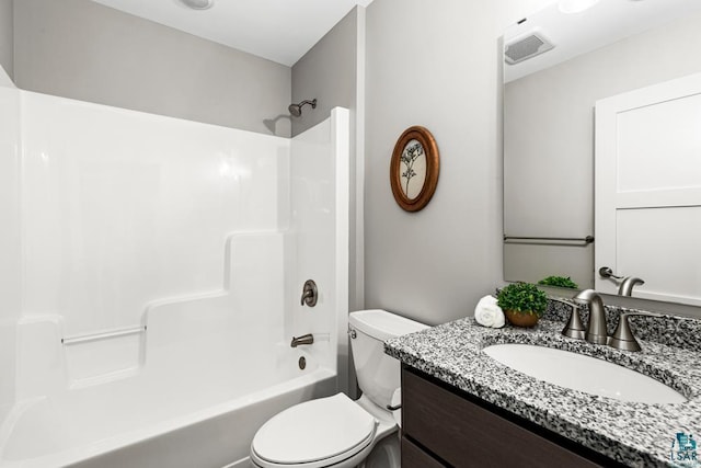 full bathroom featuring shower / tub combination, vanity, and toilet