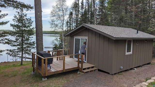 wooden deck with a water view