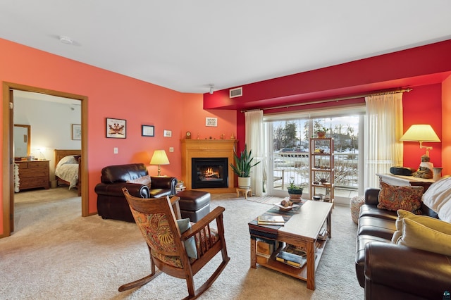 living room with light colored carpet