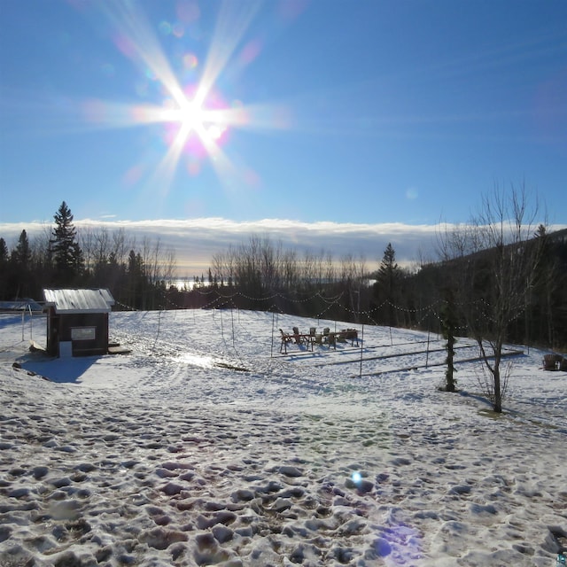 view of yard layered in snow