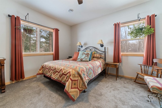 bedroom featuring carpet flooring and ceiling fan