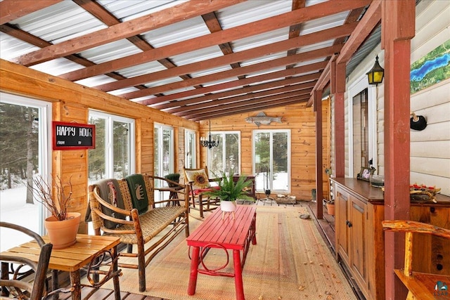 sunroom with vaulted ceiling