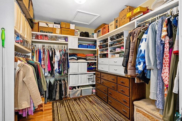 spacious closet with light hardwood / wood-style floors