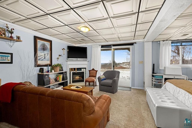 living room featuring light carpet and a healthy amount of sunlight