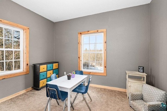 home office featuring a wealth of natural light and light carpet