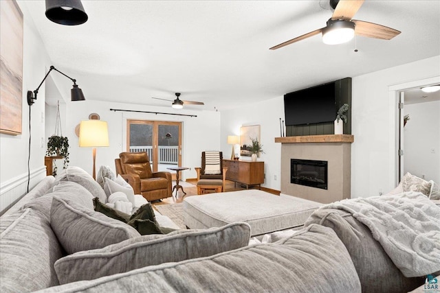 living room with ceiling fan