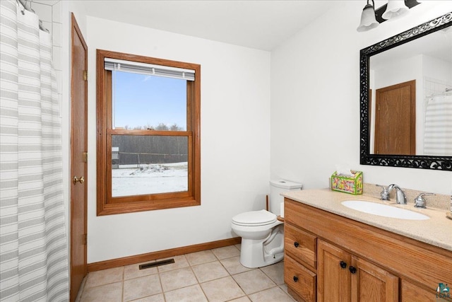 bathroom featuring toilet, tile patterned flooring, and vanity