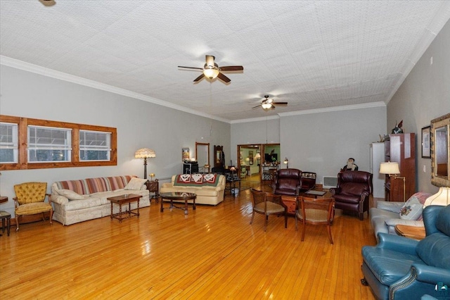 7596 Werner Rd, Virginia, MN 55720 - living room featuring crown molding, a textured ceiling, light hardwood / wood-style flooring, and ceiling fan