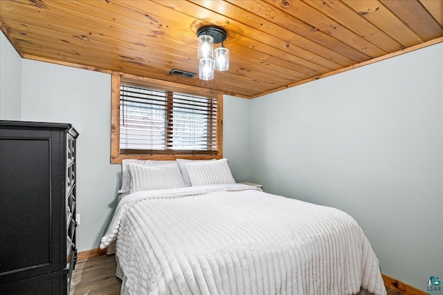 bedroom featuring wooden ceiling and hardwood / wood-style floors