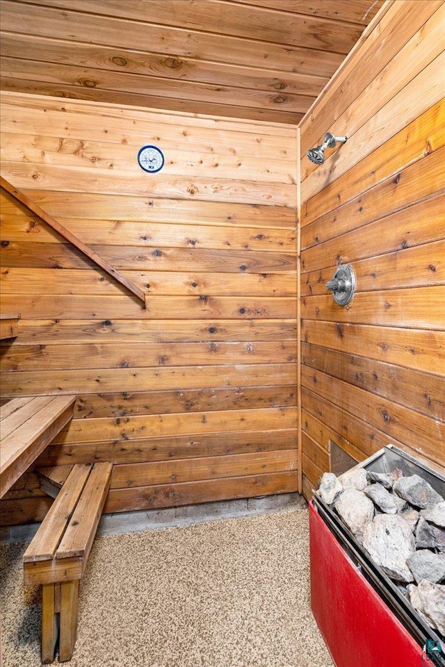 view of sauna with carpet