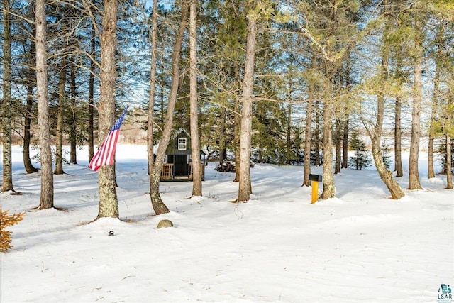 view of yard layered in snow