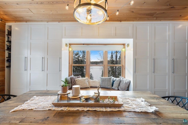 interior space with wooden walls and wooden ceiling