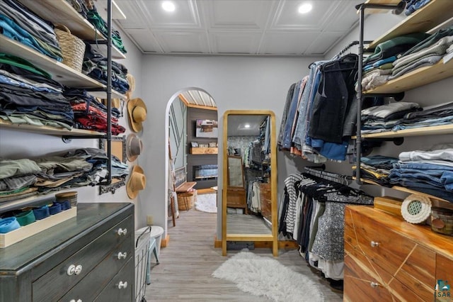 spacious closet with light hardwood / wood-style floors