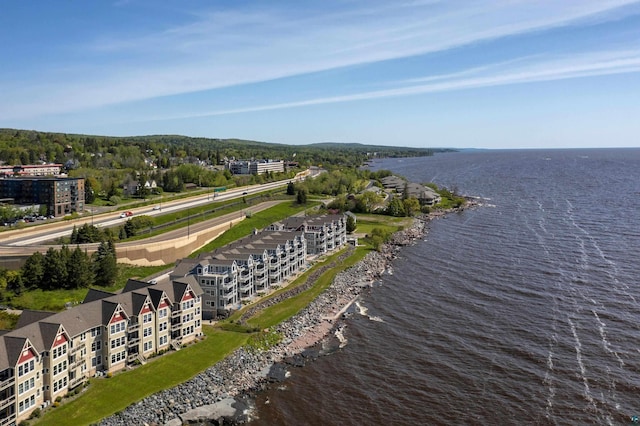 aerial view featuring a water view