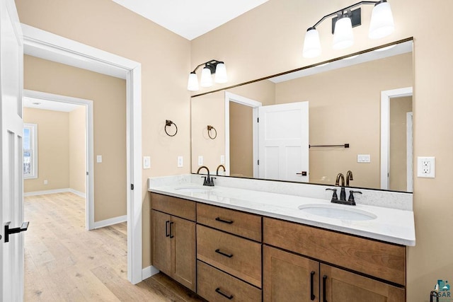 bathroom featuring vanity and wood-type flooring