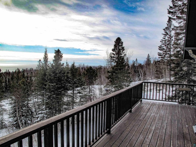 view of snow covered deck