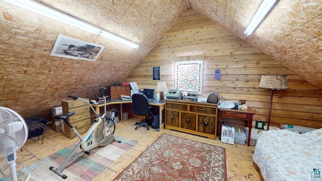 office space with vaulted ceiling