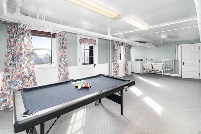 playroom with washer and dryer, a healthy amount of sunlight, and pool table