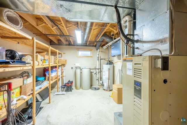 interior space with heating unit and water heater