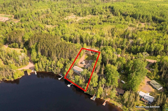 1480 Devil Track Rd, Grand Marais, MN 55604 - aerial view of property's location with a heavily wooded area, a nearby body of water, and property parcel outlined