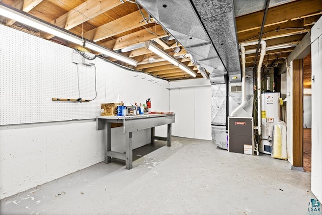 basement with heating unit and gas water heater