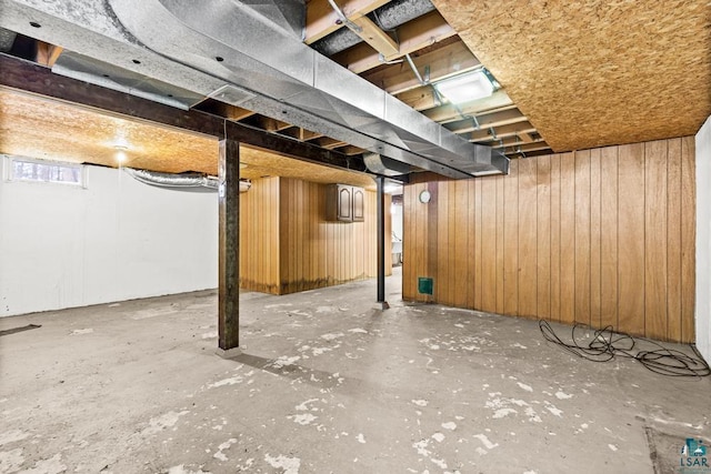 basement with wooden walls