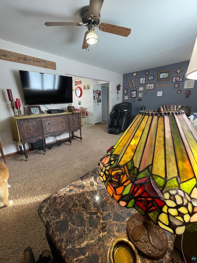 bedroom featuring carpet and ceiling fan