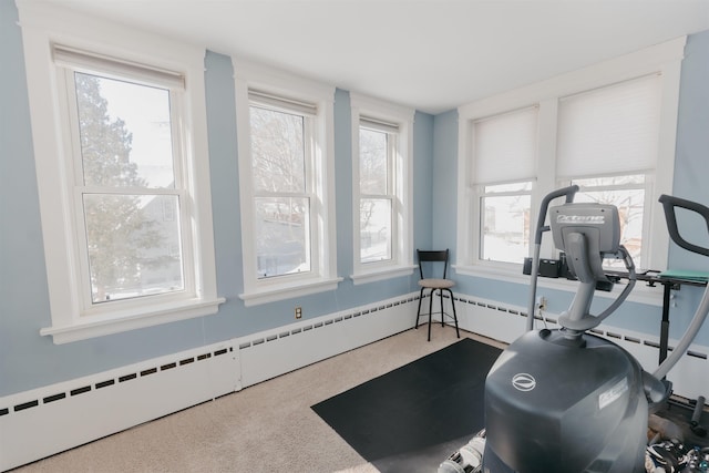 exercise room featuring carpet flooring